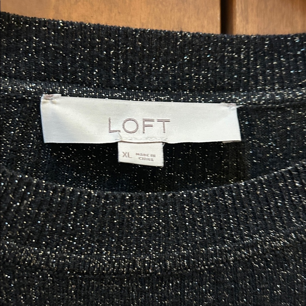 LOFT Black Crewneck sparkle Sweater size xl - Picture 2 of 5